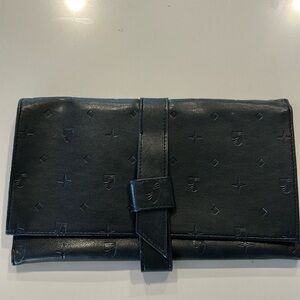 UNUSED BLACK LEATHER DESIGNER JEWELRY CASE POUCH ROLL